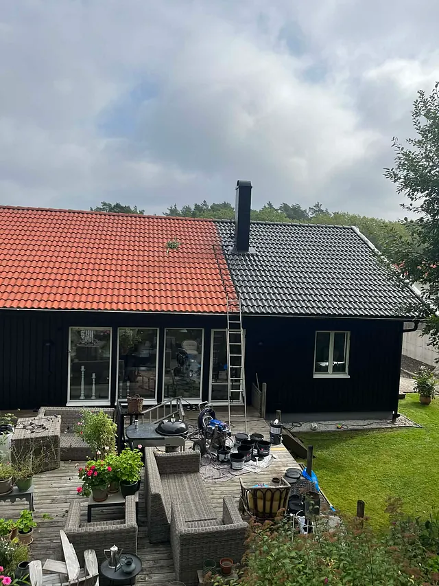 Hus förberds för altan och fasadtvätt