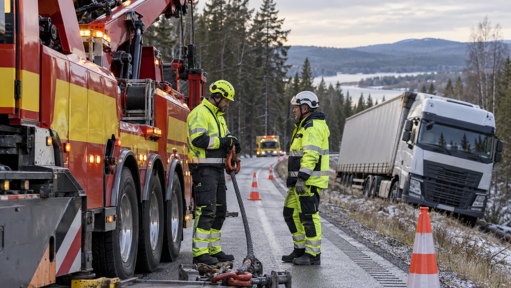 Professionell bärgning på skogsväg