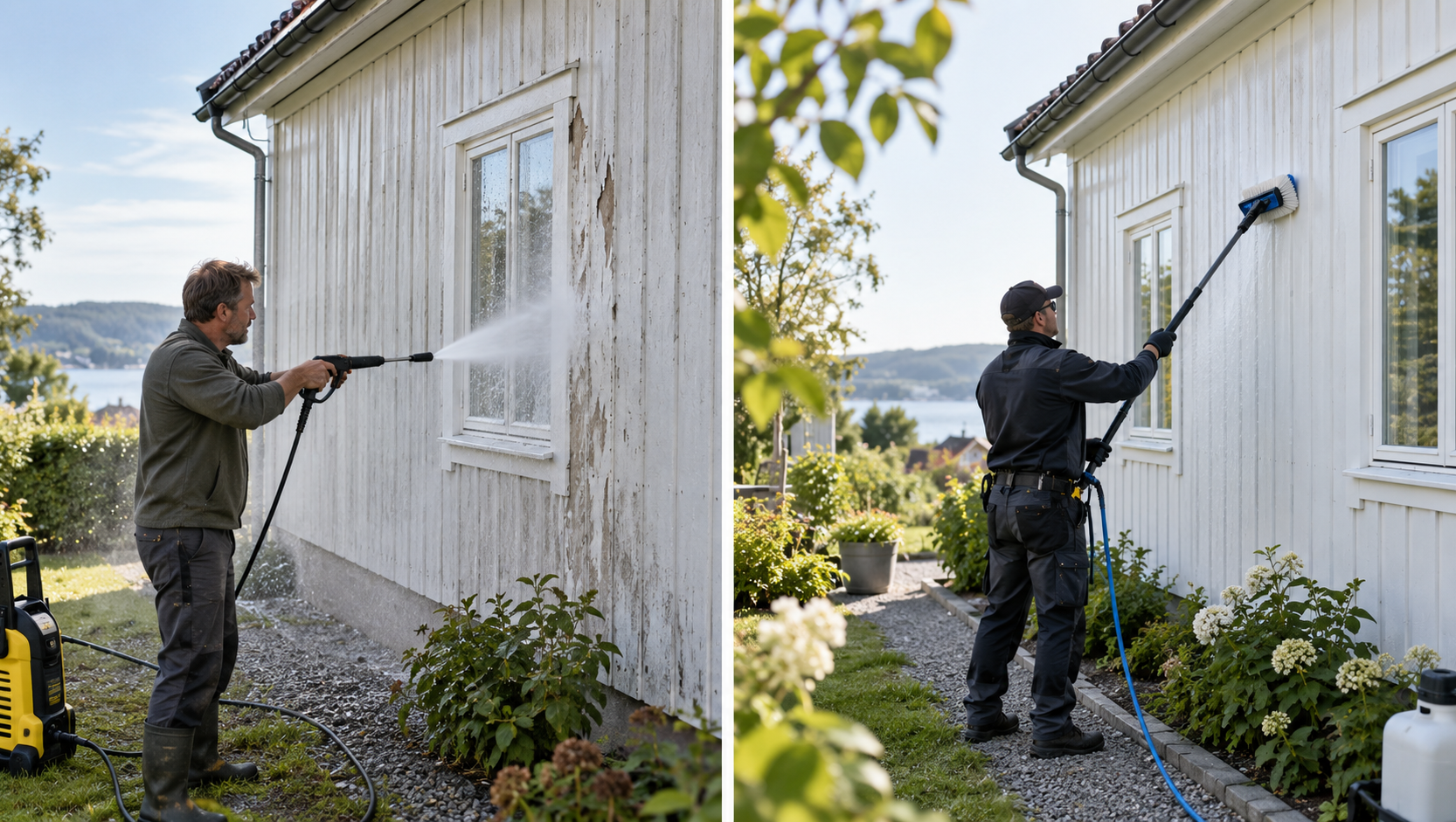 Jämförelse mellan att tvätta fasaden själv med högtryckstvätt och professionell fasadtvätt